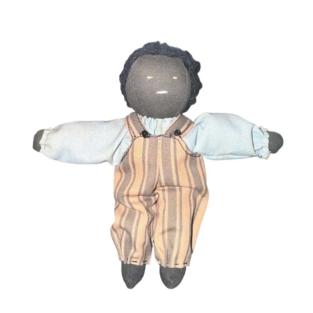 Vtg Primitive Folk Art Cloth Doll Hand Made Americana Man Overalls Small